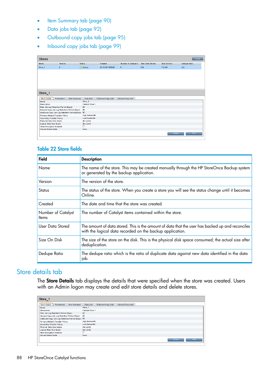 Store details tab | HP StoreOnce Backup User Manual | Page 88 / 156