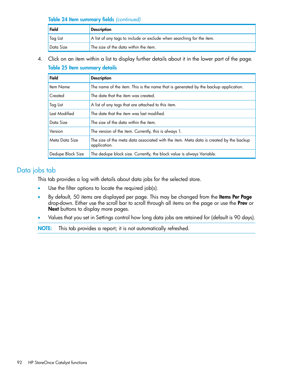 Data jobs tab | HP StoreOnce Backup User Manual | Page 92 / 156