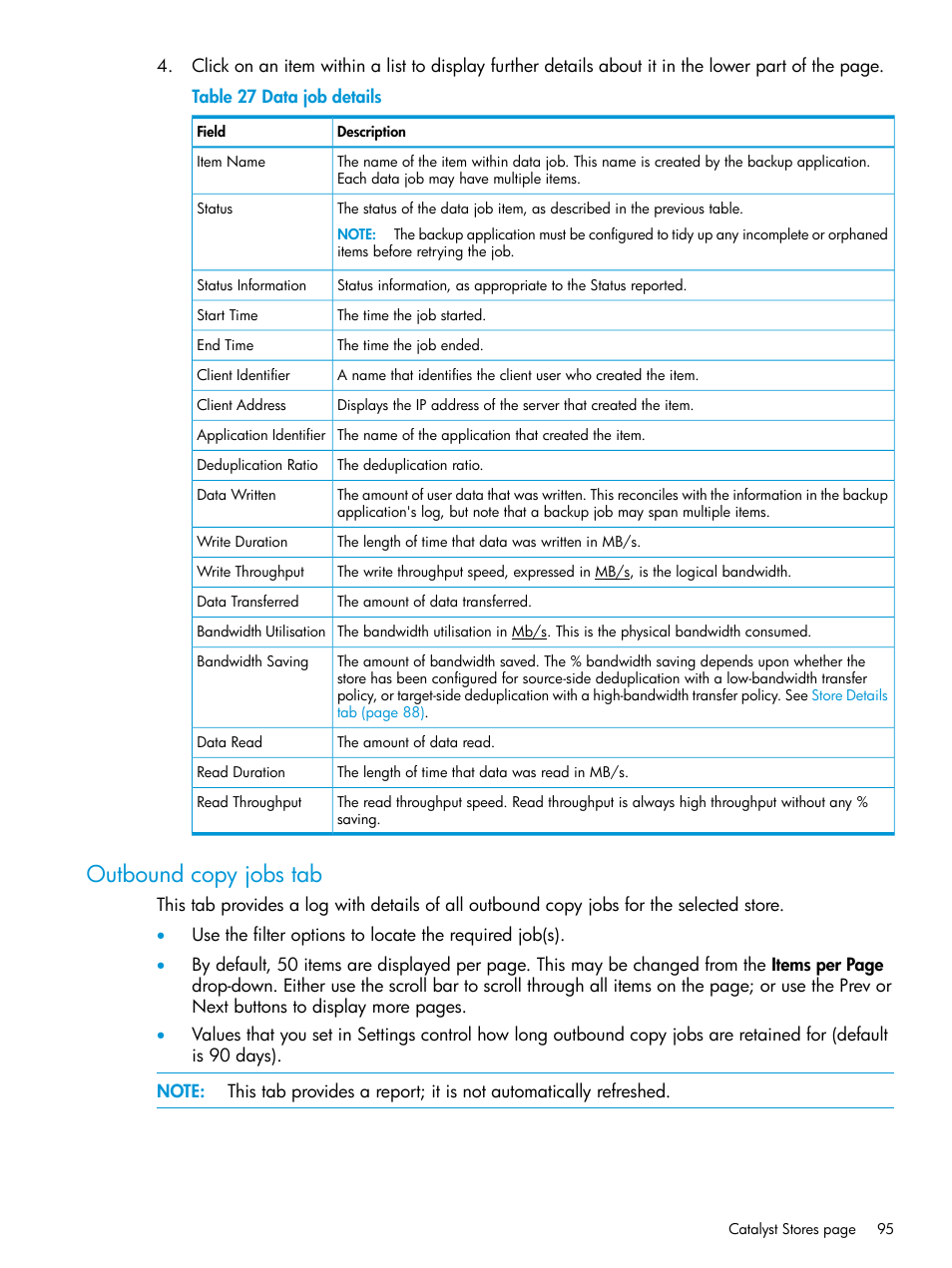 Outbound copy jobs tab | HP StoreOnce Backup User Manual | Page 95 / 156