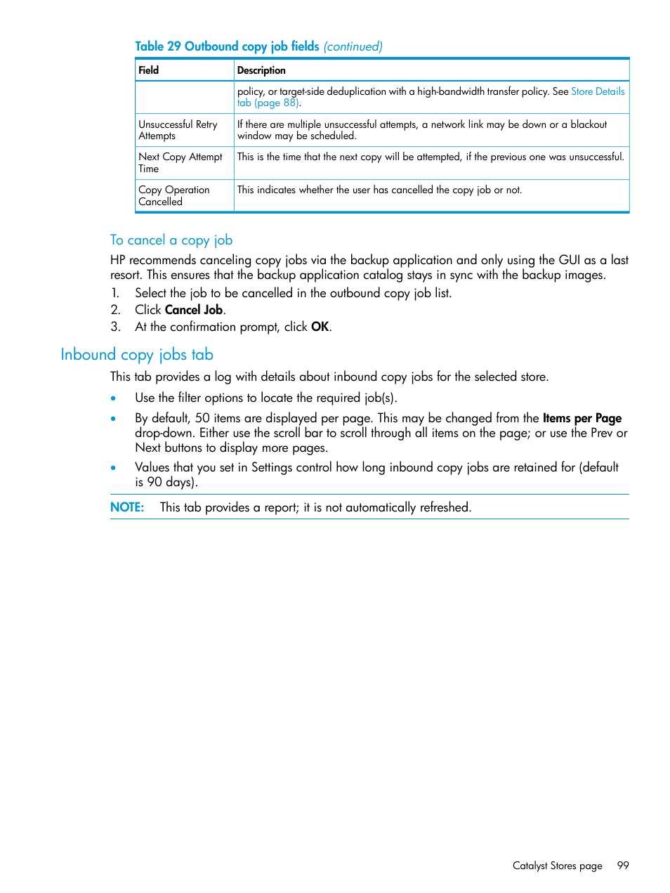 Inbound copy jobs tab | HP StoreOnce Backup User Manual | Page 99 / 156