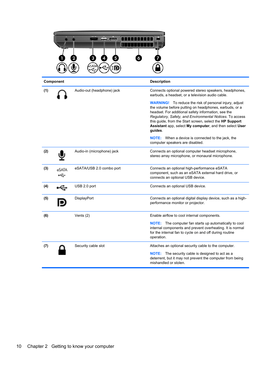 10 chapter 2 getting to know your computer | HP EliteBook 8470p Notebook PC User Manual | Page 20 / 126