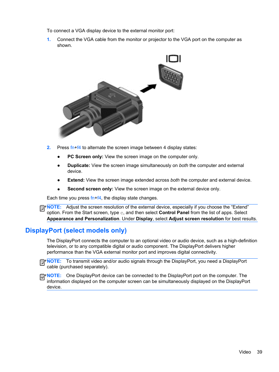 Displayport (select models only) | HP EliteBook 8470p Notebook PC User Manual | Page 49 / 126