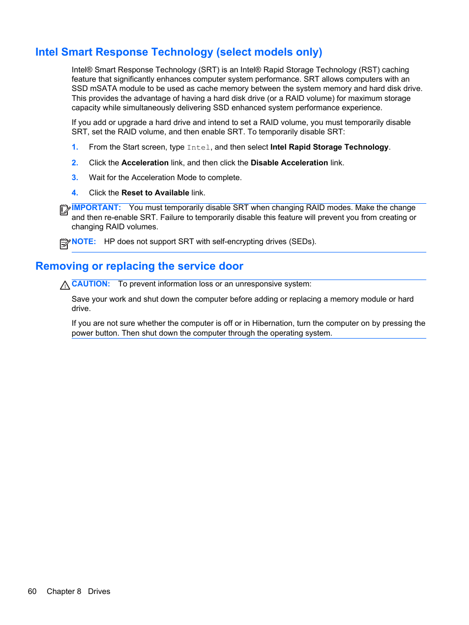 Removing or replacing the service door | HP EliteBook 8470p Notebook PC User Manual | Page 70 / 126