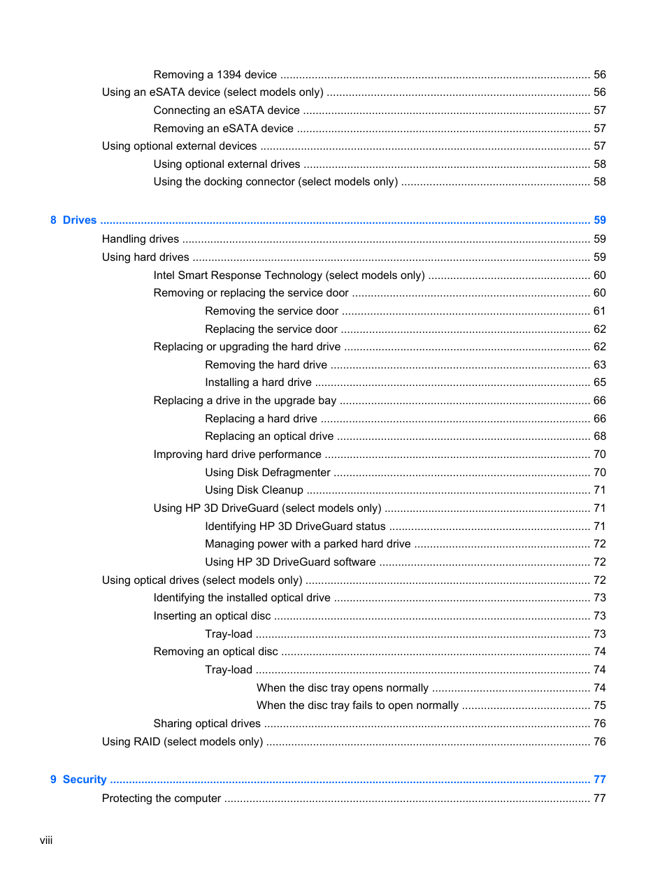 HP EliteBook 8470p Notebook PC User Manual | Page 8 / 126