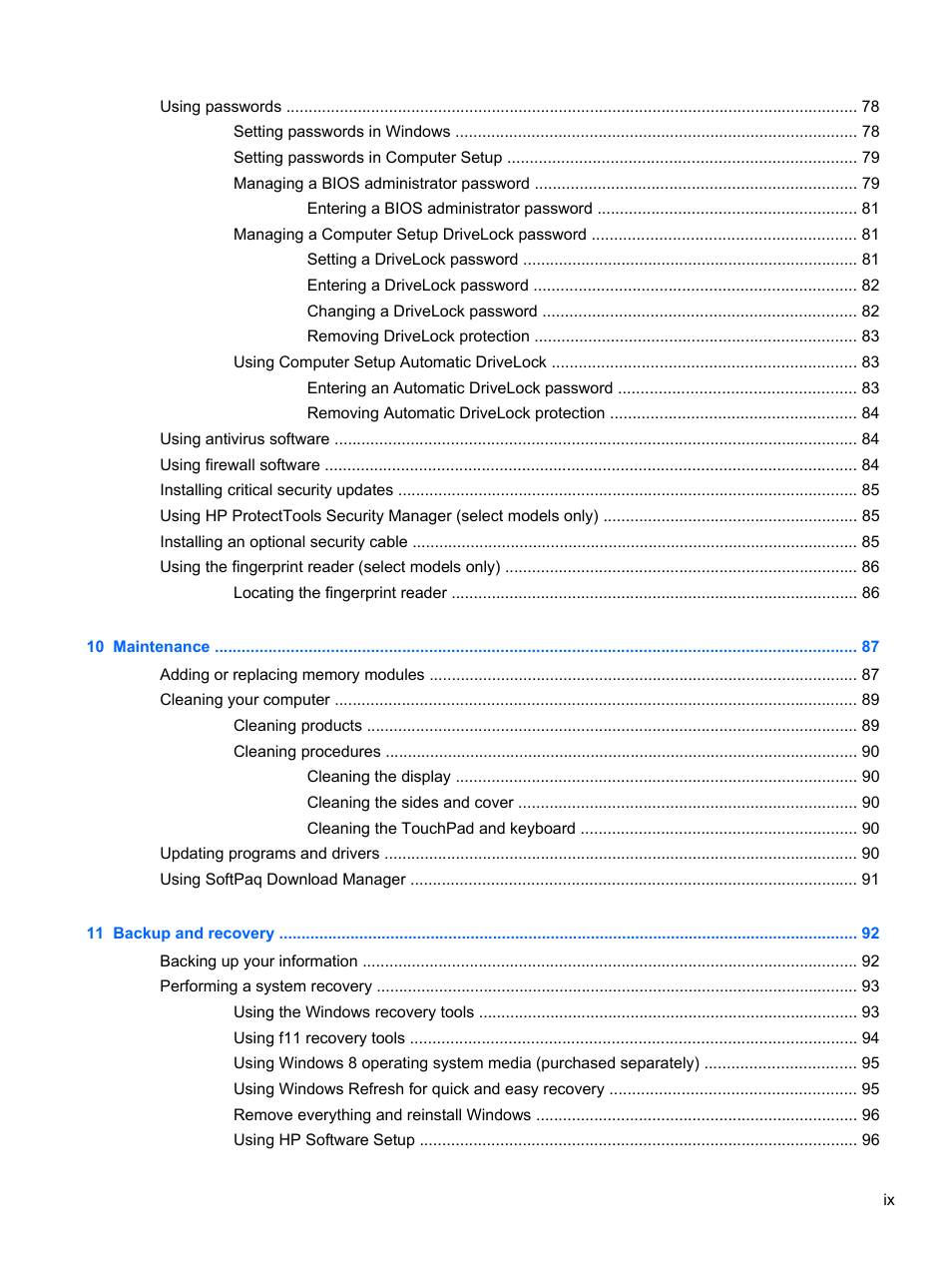HP EliteBook 8470p Notebook PC User Manual | Page 9 / 126
