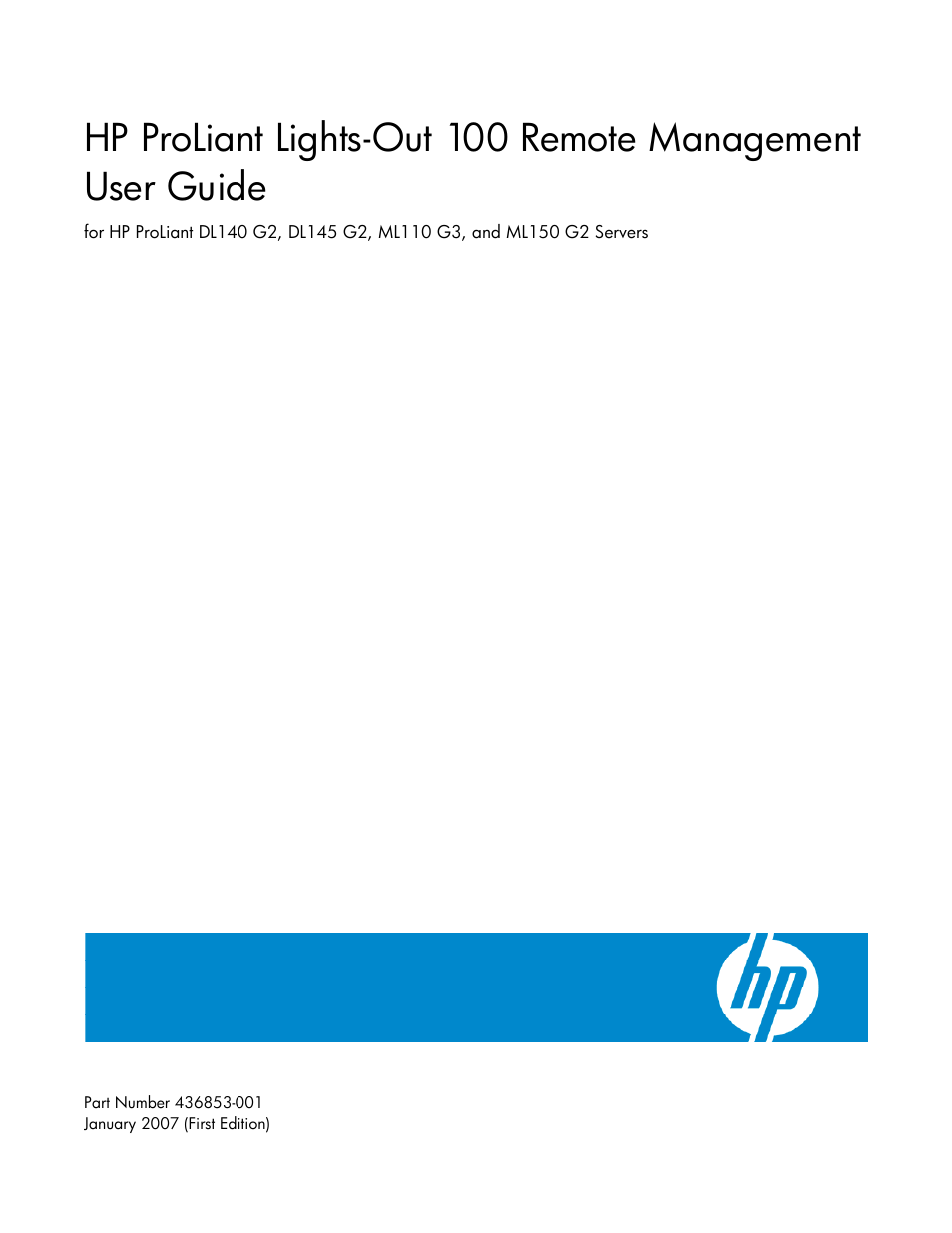 HP Lights-Out 100 Remote Management User Manual | 52 pages