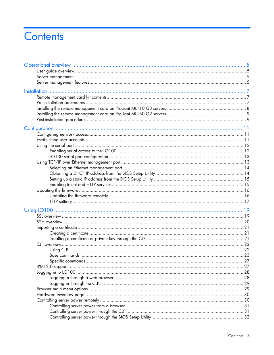 HP Lights-Out 100 Remote Management User Manual | Page 3 / 52