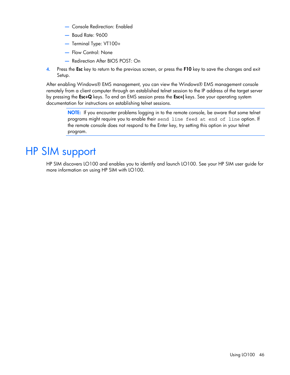 Hp sim support | HP Lights-Out 100 Remote Management User Manual | Page 46 / 52