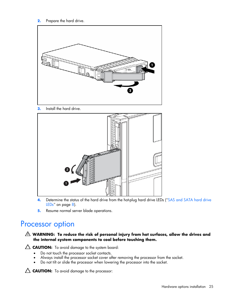 Processor option | HP ProLiant BL480c Server-Blade User Manual | Page 25 / 96