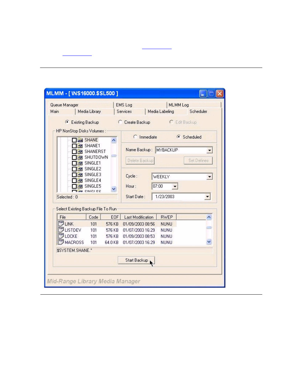 Figure 6-15, Existing scheduled backup | HP Integrity NonStop H-Series User Manual | Page 103 / 212