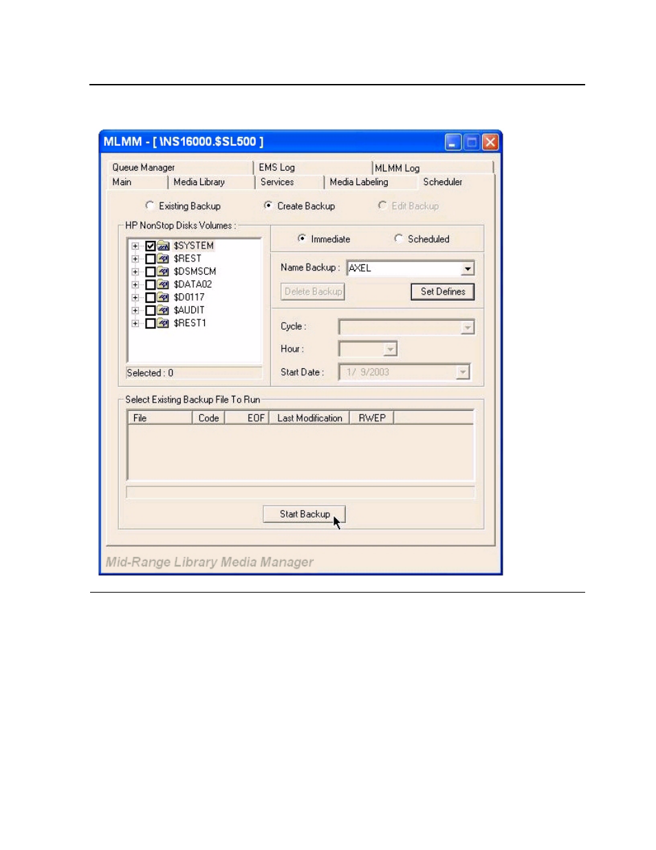 Figure 6-20, Creating a immediate backup | HP Integrity NonStop H-Series User Manual | Page 110 / 212