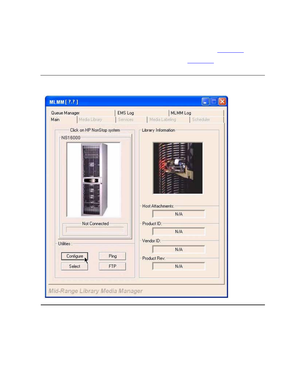 Configuring the server mlmm gui, Figure 5-1, Mlmm main tab | HP Integrity NonStop H-Series User Manual | Page 74 / 212