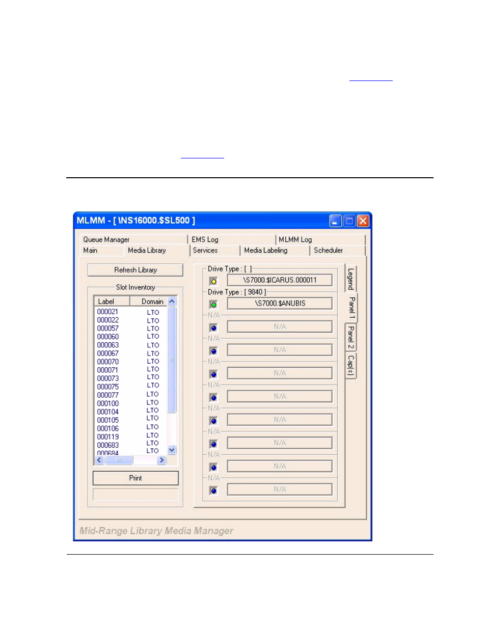 Legend tab, Figure 6-5, Media library tab - panels | Panel tabs | HP Integrity NonStop H-Series User Manual | Page 89 / 212