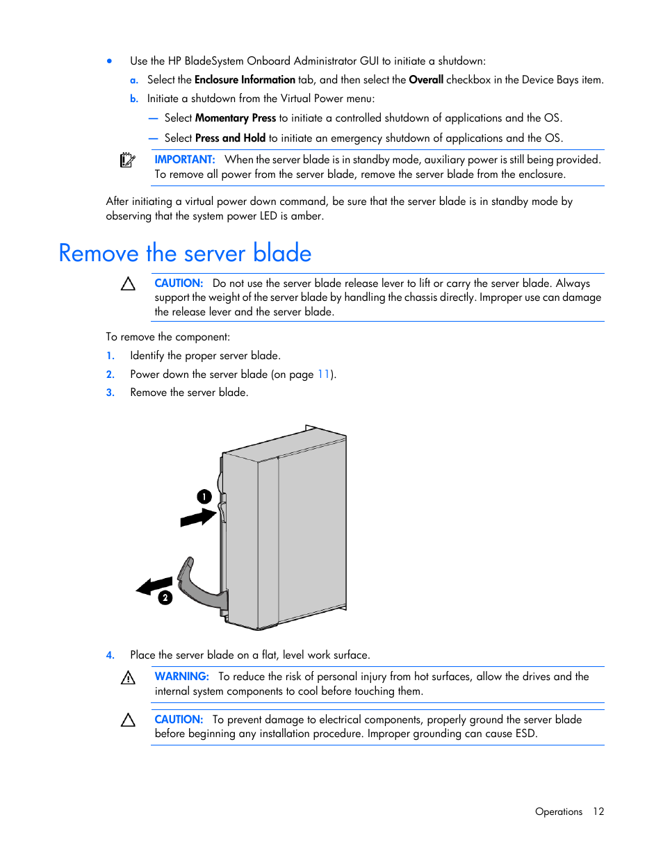 Remove the server blade | HP ProLiant BL490c G6 Server-Blade User Manual | Page 12 / 100