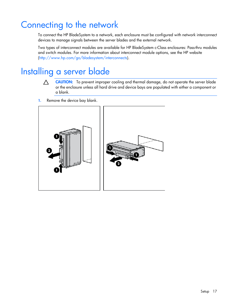 Connecting to the network, Installing a server blade | HP ProLiant BL490c G6 Server-Blade User Manual | Page 17 / 100