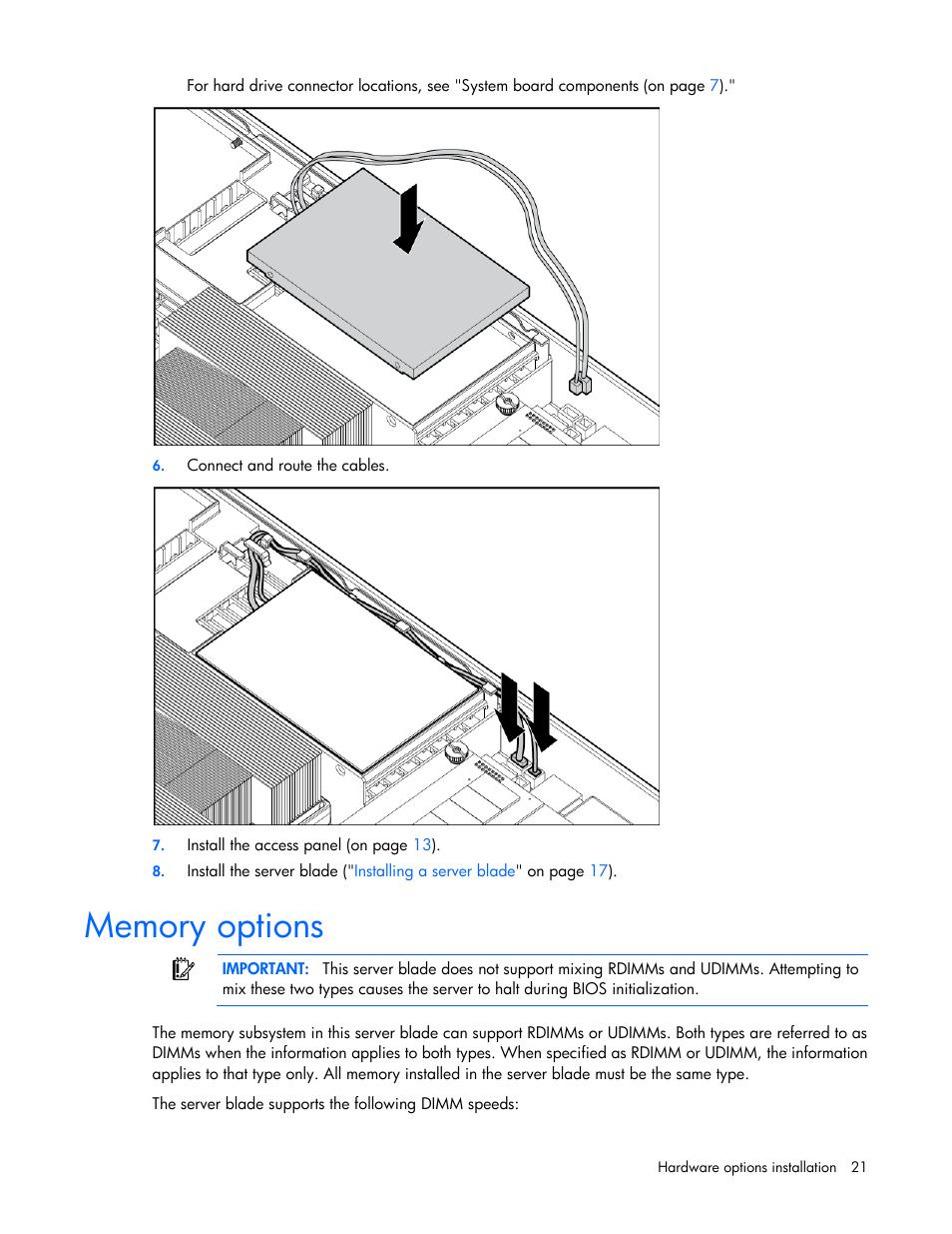 Memory options | HP ProLiant BL490c G6 Server-Blade User Manual | Page 21 / 100