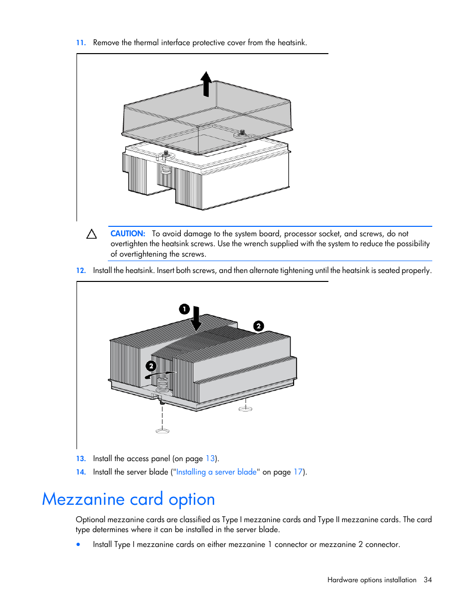 Mezzanine card option | HP ProLiant BL490c G6 Server-Blade User Manual | Page 34 / 100