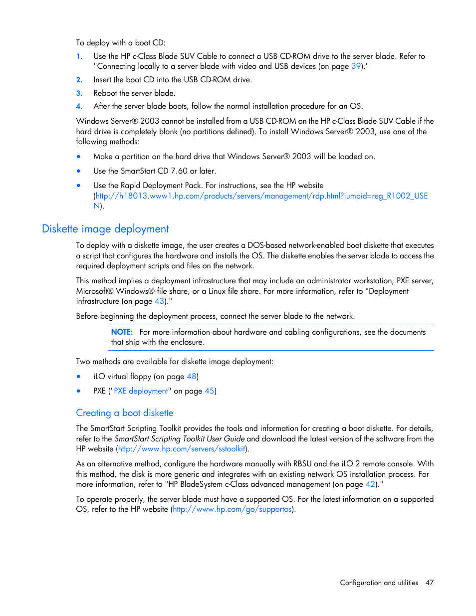 Diskette image deployment, Creating a boot diskette | HP ProLiant BL490c G6 Server-Blade User Manual | Page 47 / 100