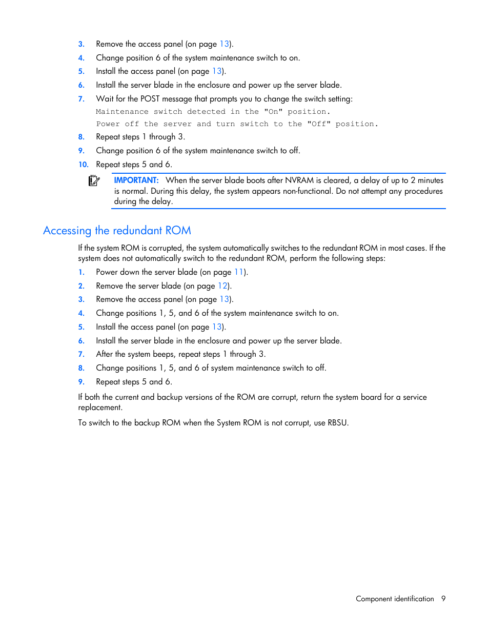 Accessing the redundant rom | HP ProLiant BL490c G6 Server-Blade User Manual | Page 9 / 100