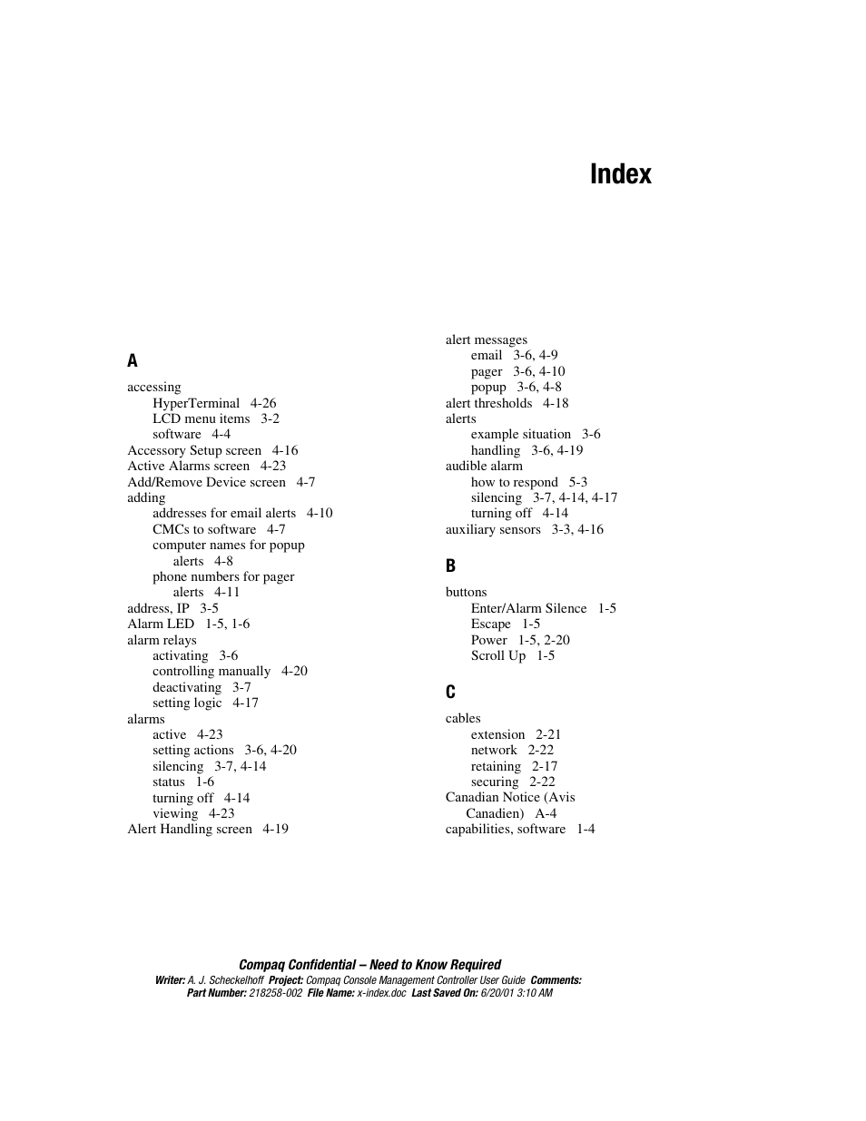 Index | HP Console Management Controller User Manual | Page 101 / 108