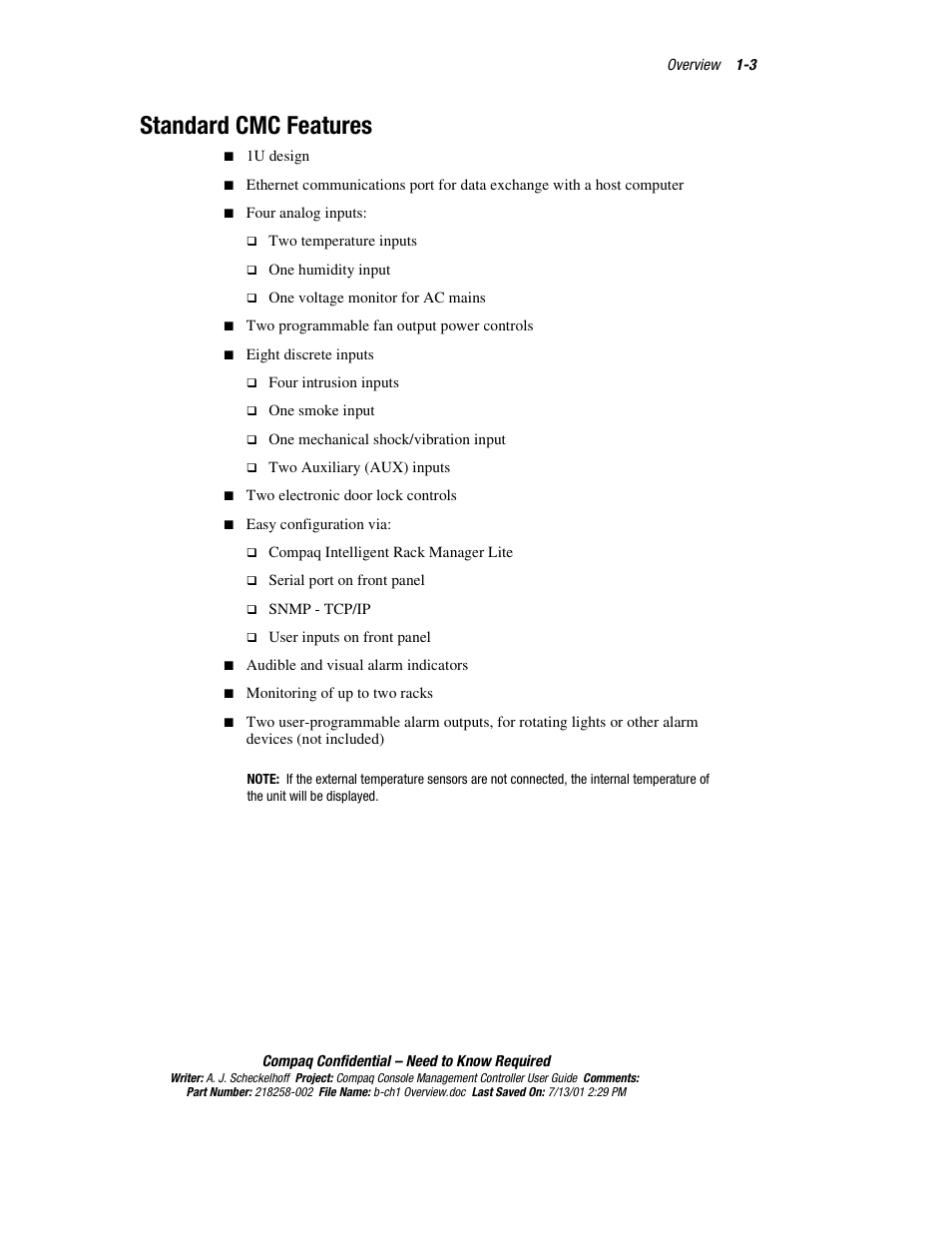 Standard cmc features, Standard cmc features -3 | HP Console Management Controller User Manual | Page 13 / 108