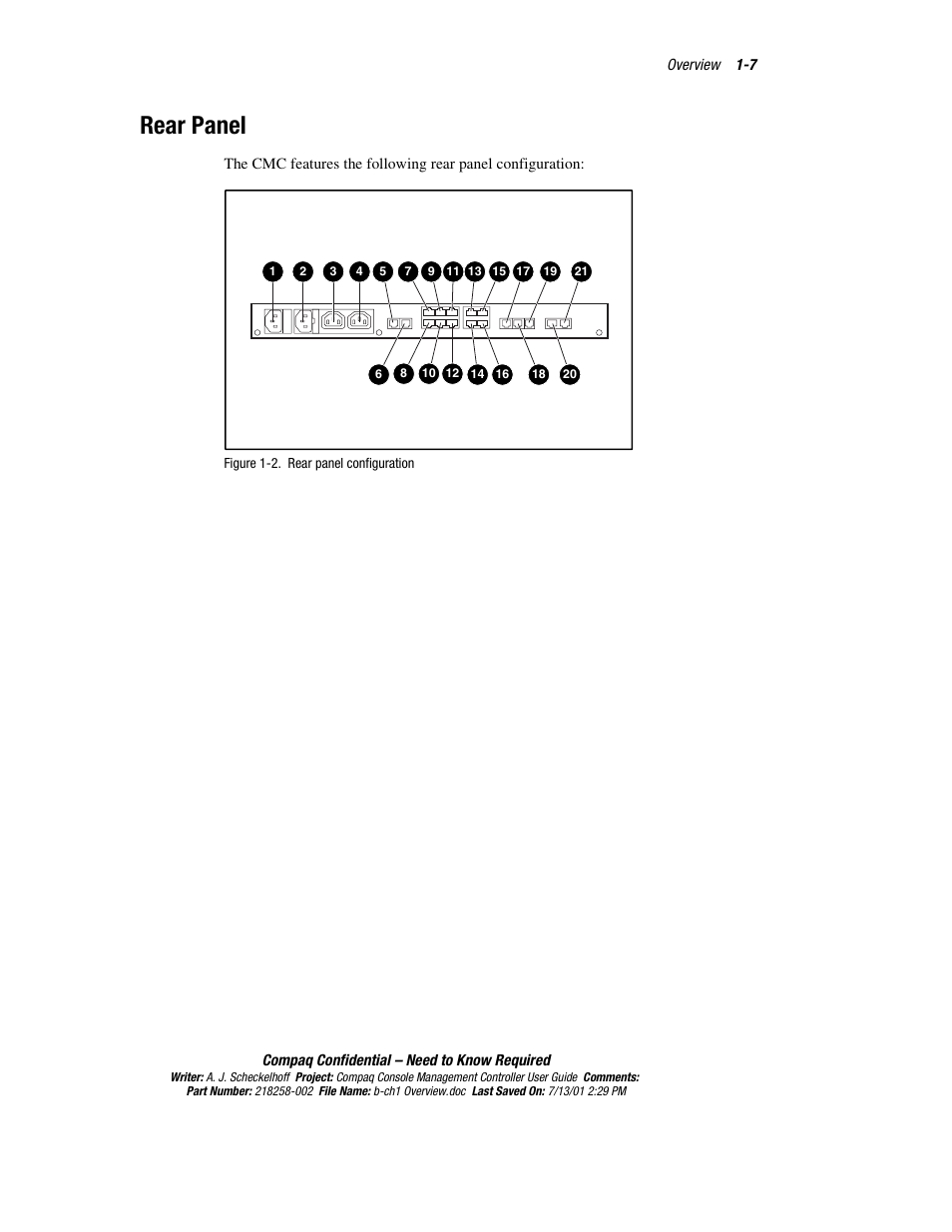 Rear panel, Rear panel -7 | HP Console Management Controller User Manual | Page 17 / 108