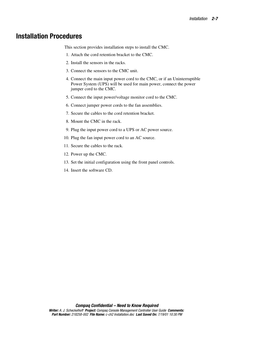Installation procedures, Installation procedures -7 | HP Console Management Controller User Manual | Page 25 / 108