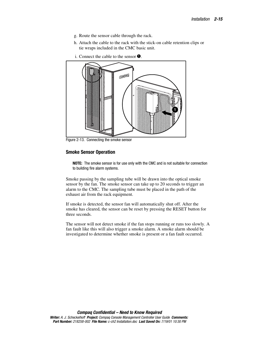 Smoke sensor operation | HP Console Management Controller User Manual | Page 33 / 108