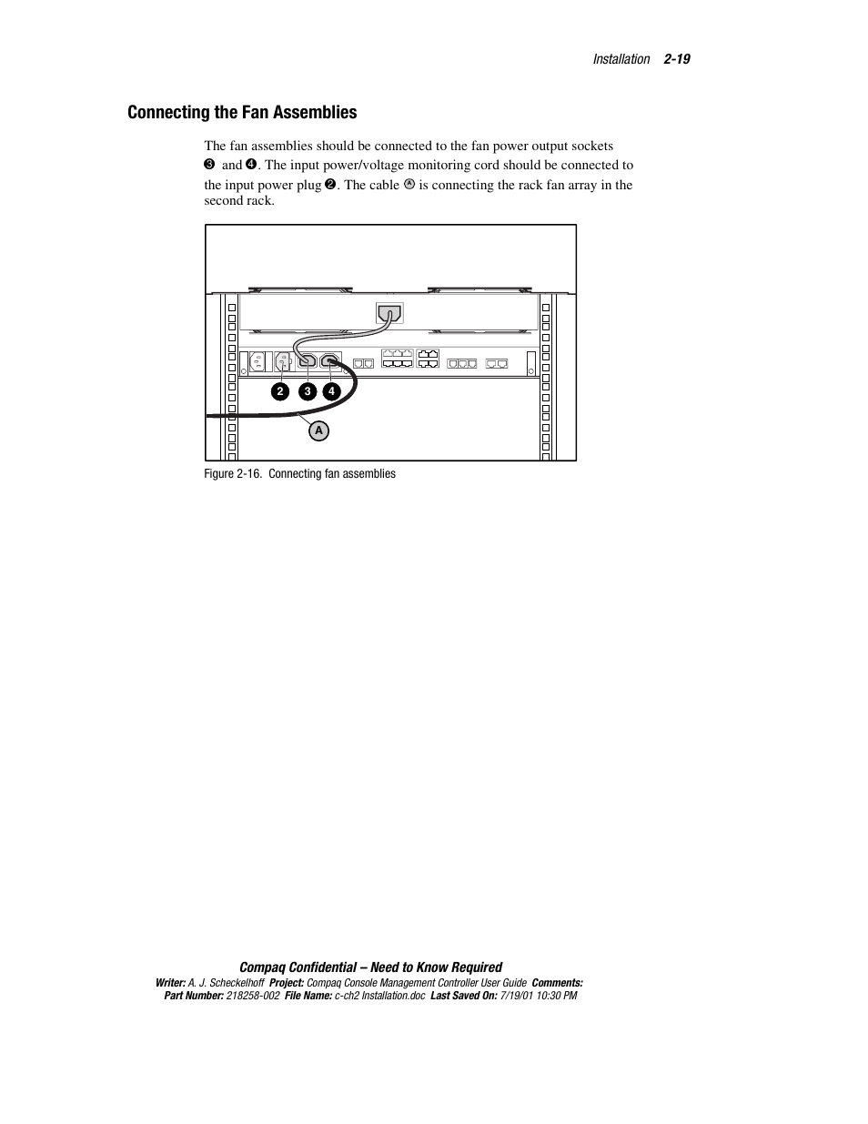 Connecting the fan assemblies, Connecting the fan assemblies -19 | HP Console Management Controller User Manual | Page 37 / 108