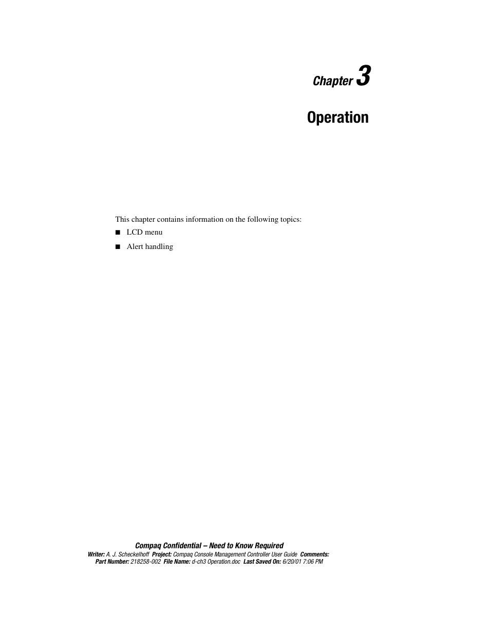 Chapter 3: operation, Chapter, Operation | HP Console Management Controller User Manual | Page 44 / 108
