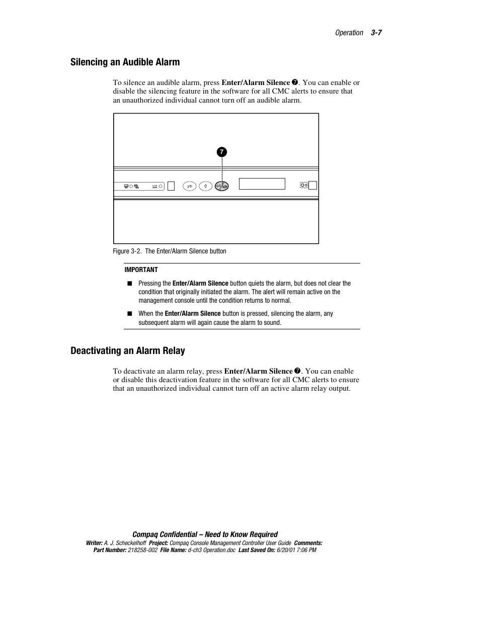 Silencing an audible alarm, Deactivating an alarm relay | HP Console Management Controller User Manual | Page 50 / 108