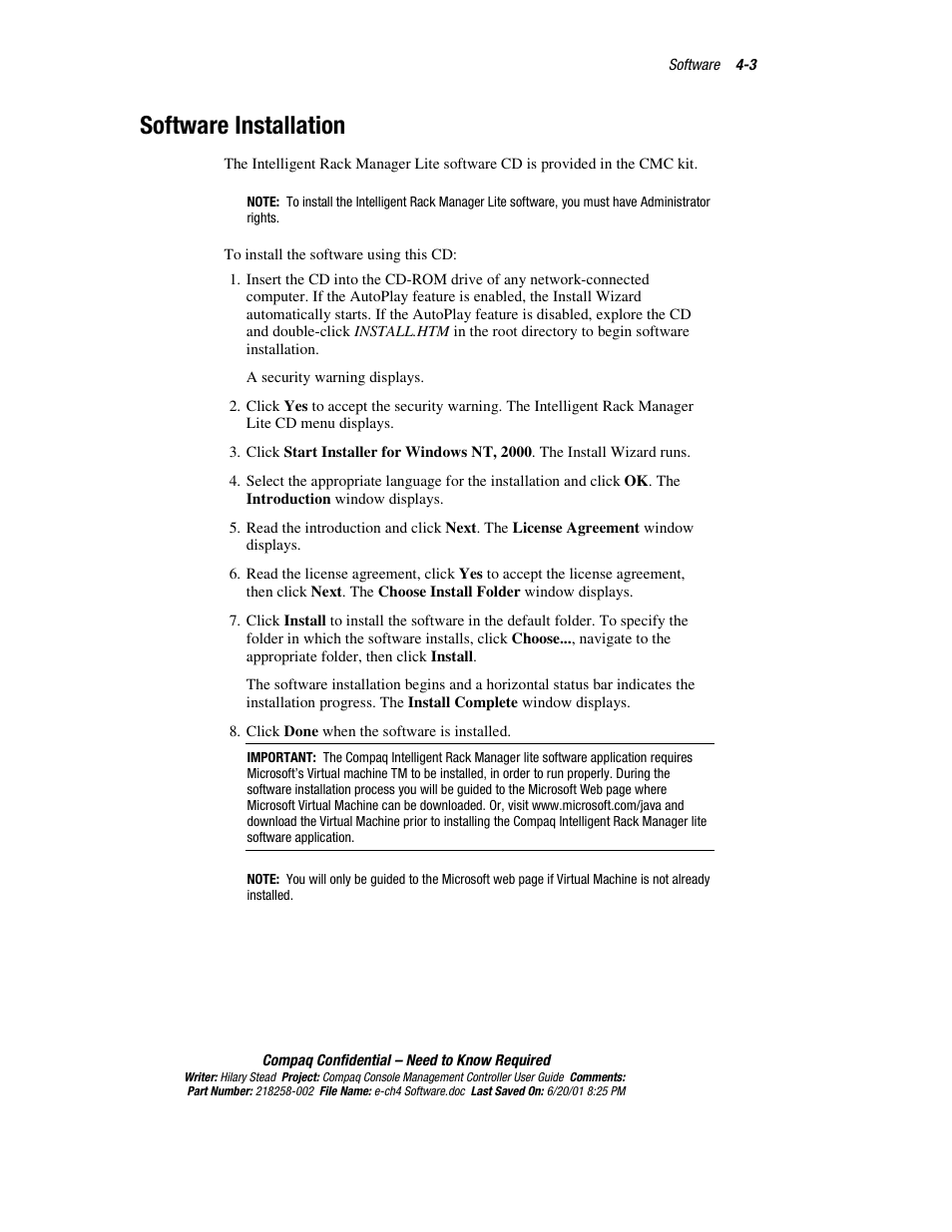Software installation, Software installation -3 | HP Console Management Controller User Manual | Page 53 / 108