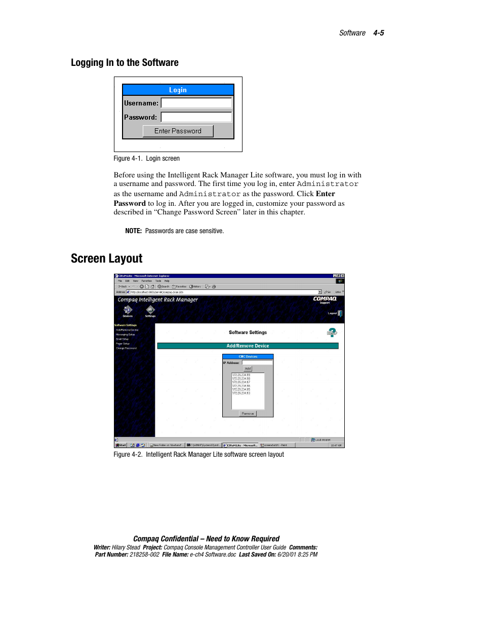Logging in to the software, Screen layout, Logging in to the software -5 | Screen layout -5 | HP Console Management Controller User Manual | Page 55 / 108