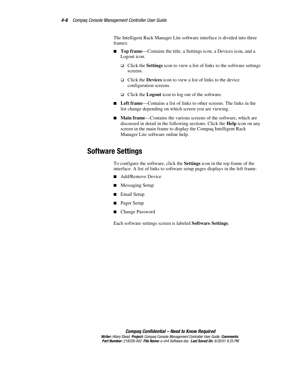 Software settings, Software settings -6 | HP Console Management Controller User Manual | Page 56 / 108