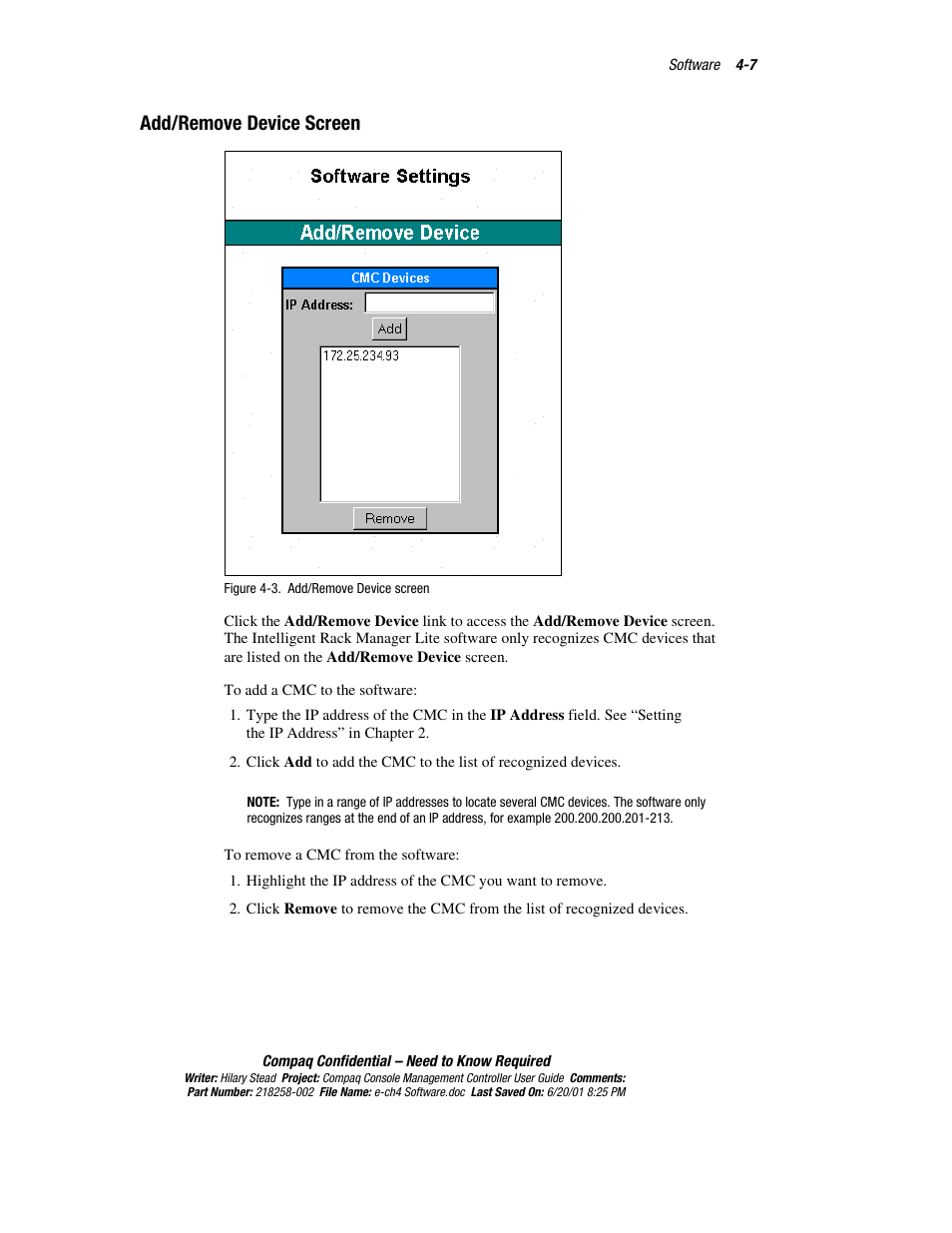 Add/remove device screen, Add/remove device screen -7 | HP Console Management Controller User Manual | Page 57 / 108