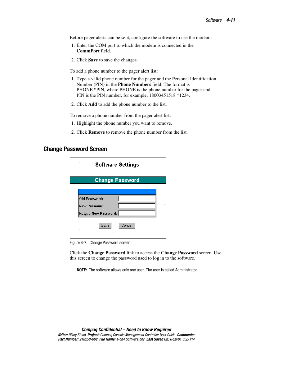 Change password screen, Change password screen -11 | HP Console Management Controller User Manual | Page 61 / 108