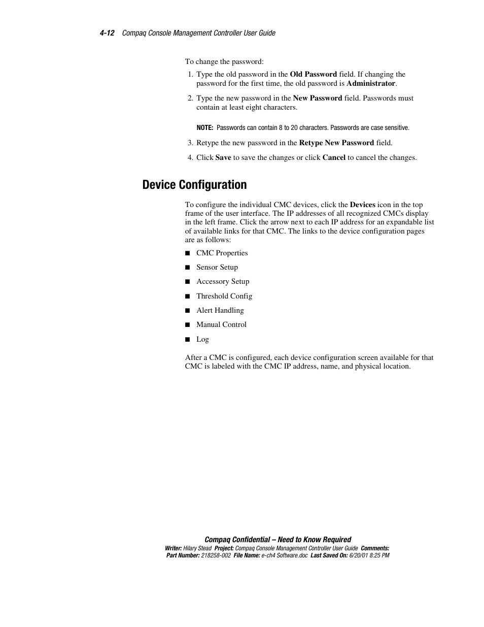 Device configuration, Device configuration -12 | HP Console Management Controller User Manual | Page 62 / 108