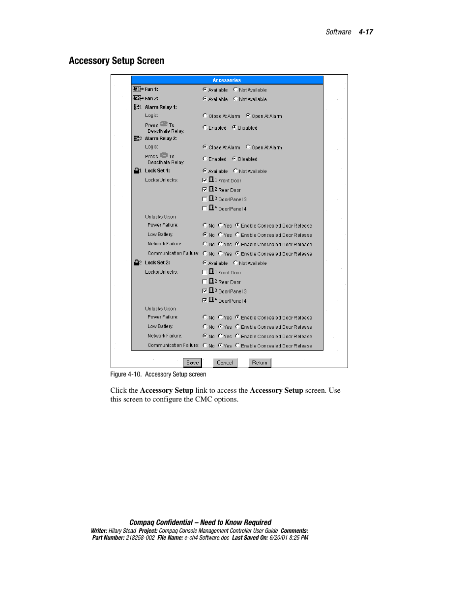 Accessory setup screen | HP Console Management Controller User Manual | Page 67 / 108