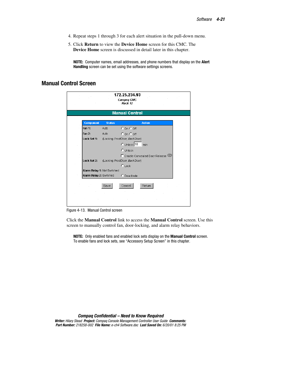 Manual control screen | HP Console Management Controller User Manual | Page 71 / 108