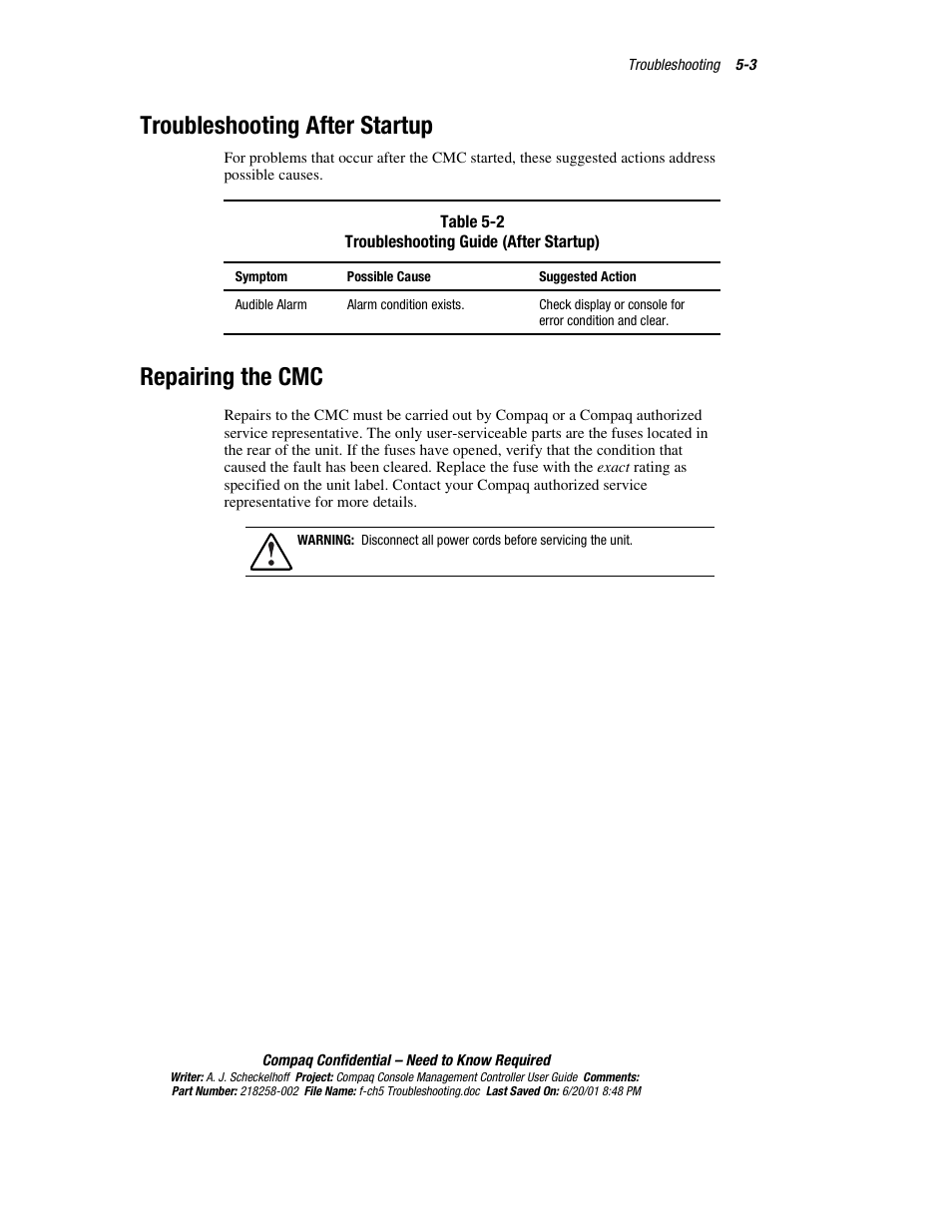 Troubleshooting after startup, Repairing the cmc | HP Console Management Controller User Manual | Page 87 / 108
