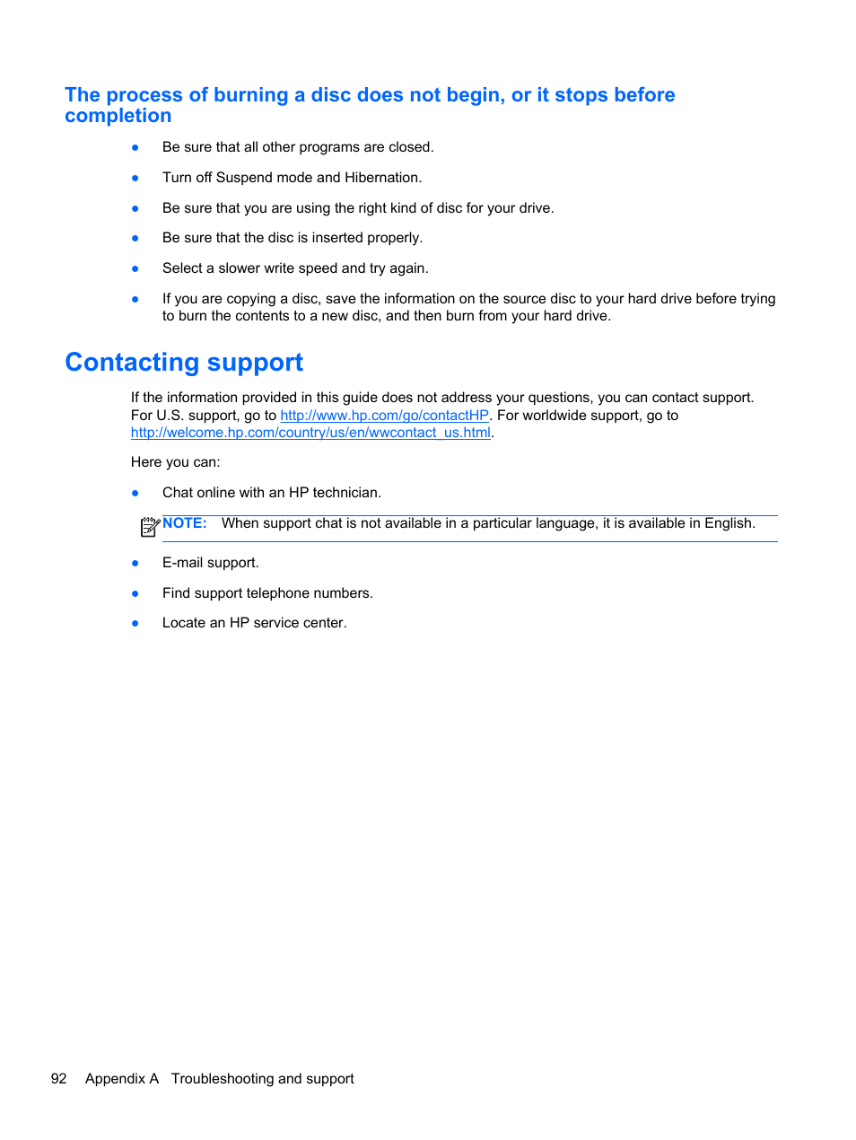 Contacting support | HP EliteBook 8470w Mobile Workstation User Manual | Page 102 / 113
