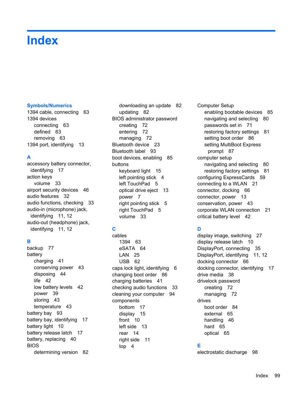 Index | HP EliteBook 8470w Mobile Workstation User Manual | Page 109 / 113