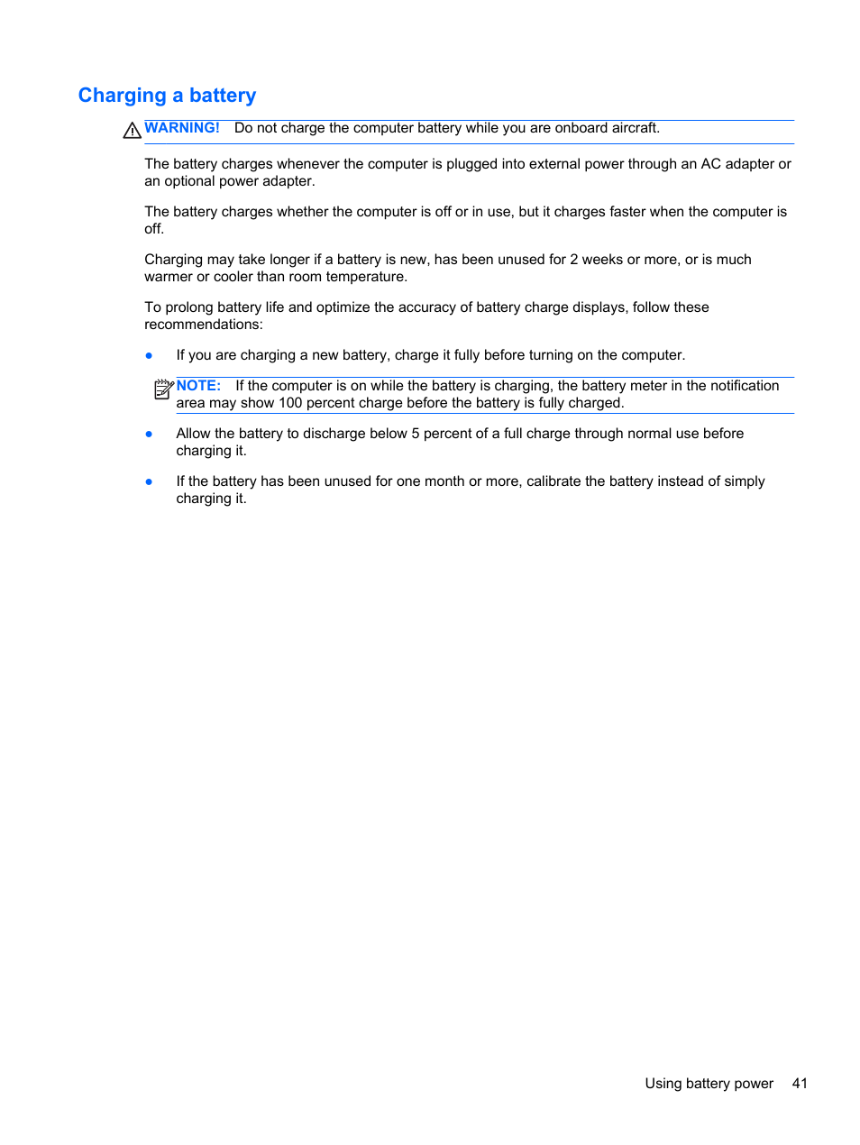 Charging a battery | HP EliteBook 8470w Mobile Workstation User Manual | Page 51 / 113