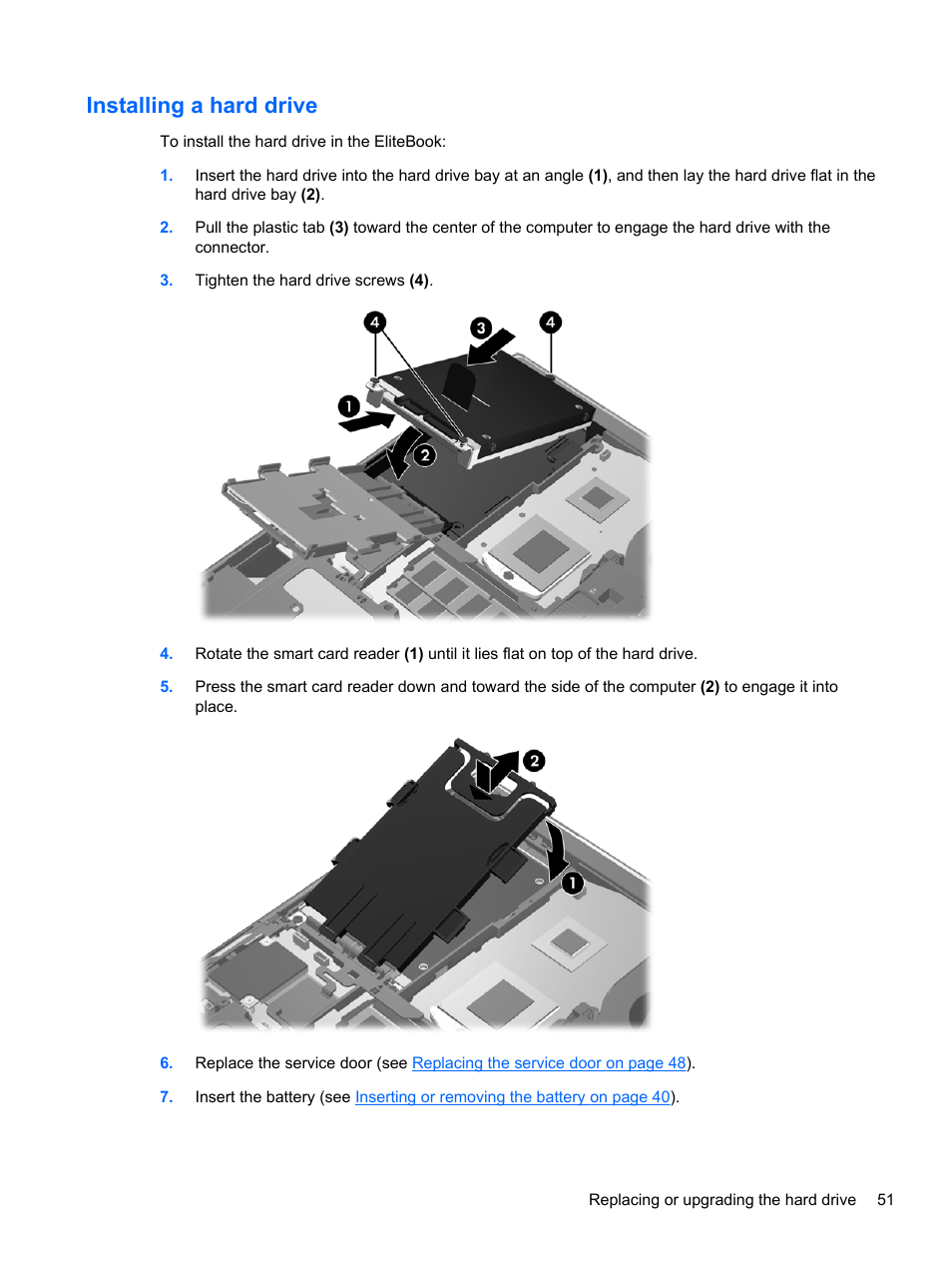 Installing a hard drive | HP EliteBook 8470w Mobile Workstation User Manual | Page 61 / 113