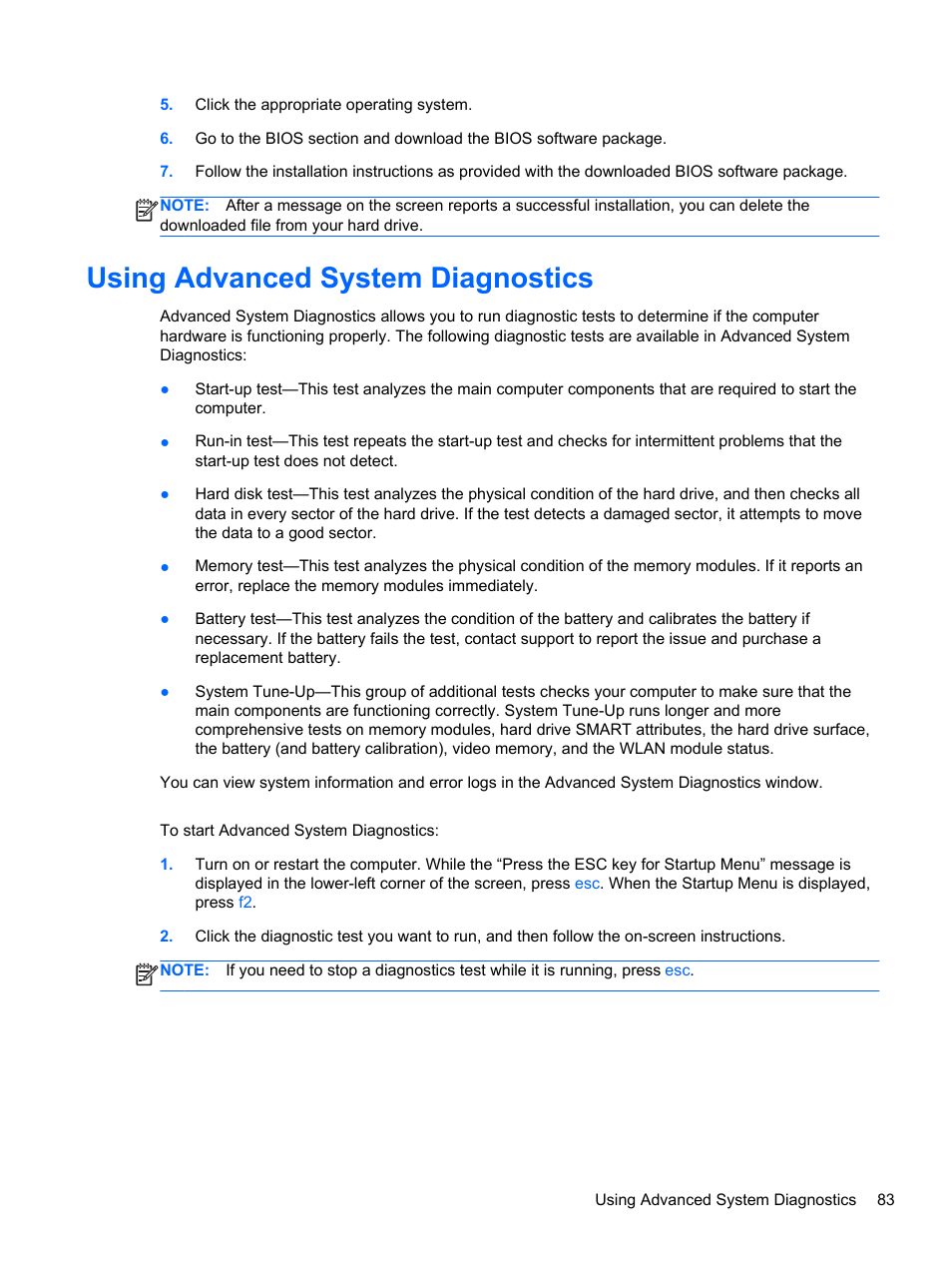 Using advanced system diagnostics | HP EliteBook 8470w Mobile Workstation User Manual | Page 93 / 113