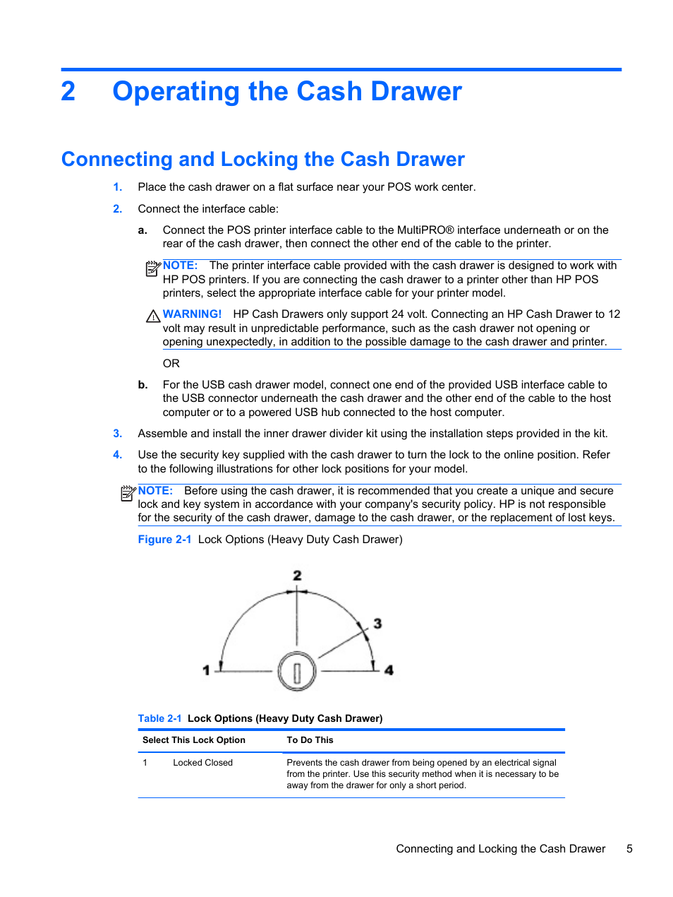 Operating the cash drawer, Connecting and locking the cash drawer, 2 operating the cash drawer | 2operating the cash drawer | HP RP3 Retail System Model 3100 User Manual | Page 11 / 24