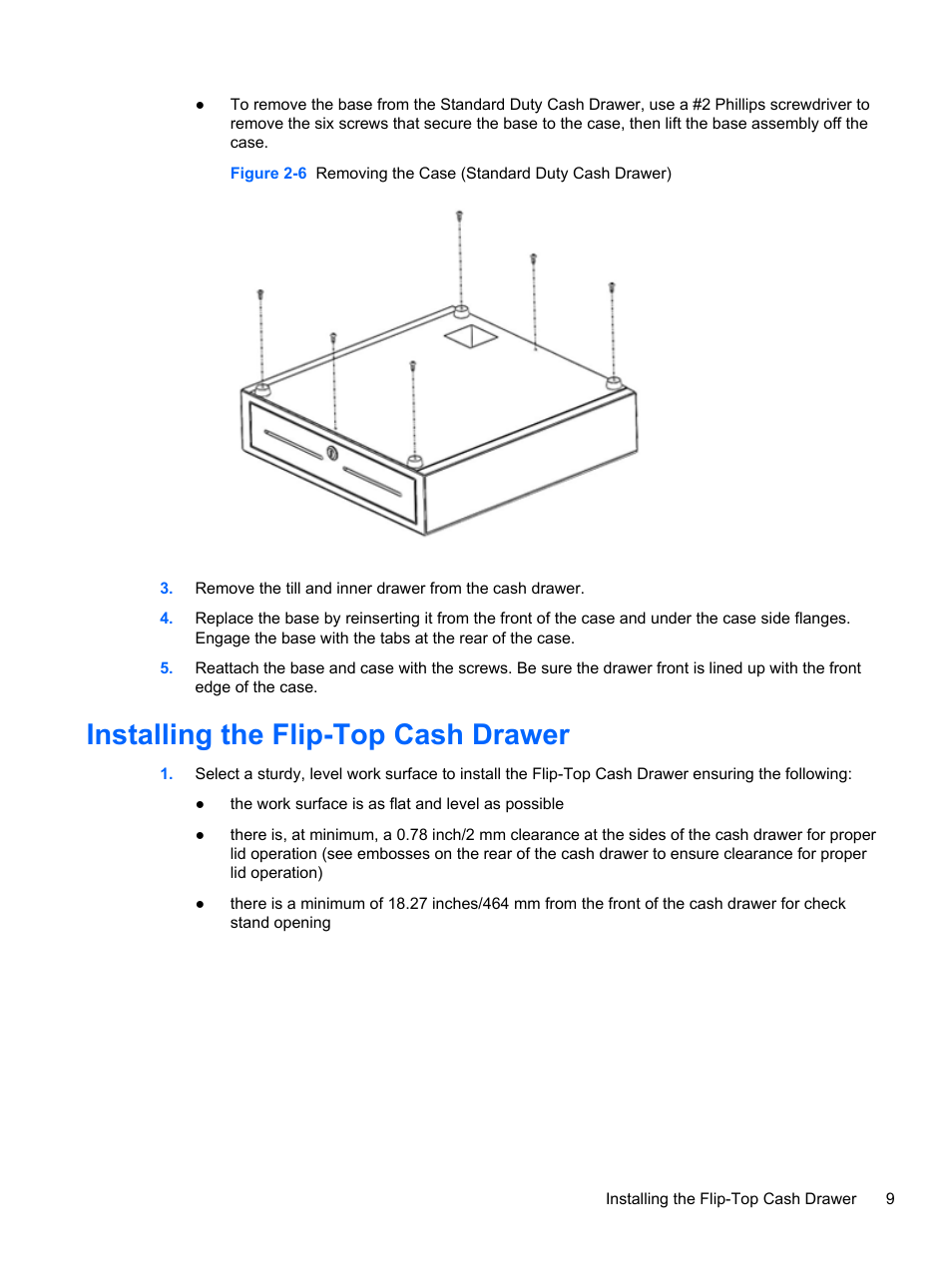 Installing the flip-top cash drawer | HP RP3 Retail System Model 3100 User Manual | Page 15 / 24