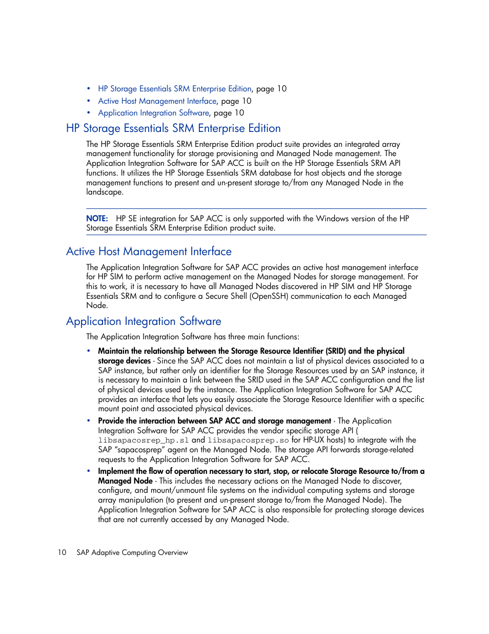 Hp storage essentials srm enterprise edition, Active host management interface, Application integration software | HP Storage Essentials Enterprise Edition Software User Manual | Page 22 / 66