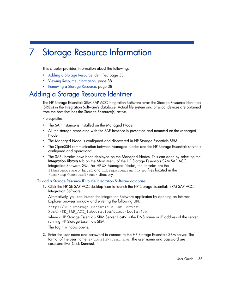 Storage resource information, Adding a storage resource identifier, 7 storage resource information | HP Storage Essentials Enterprise Edition Software User Manual | Page 45 / 66