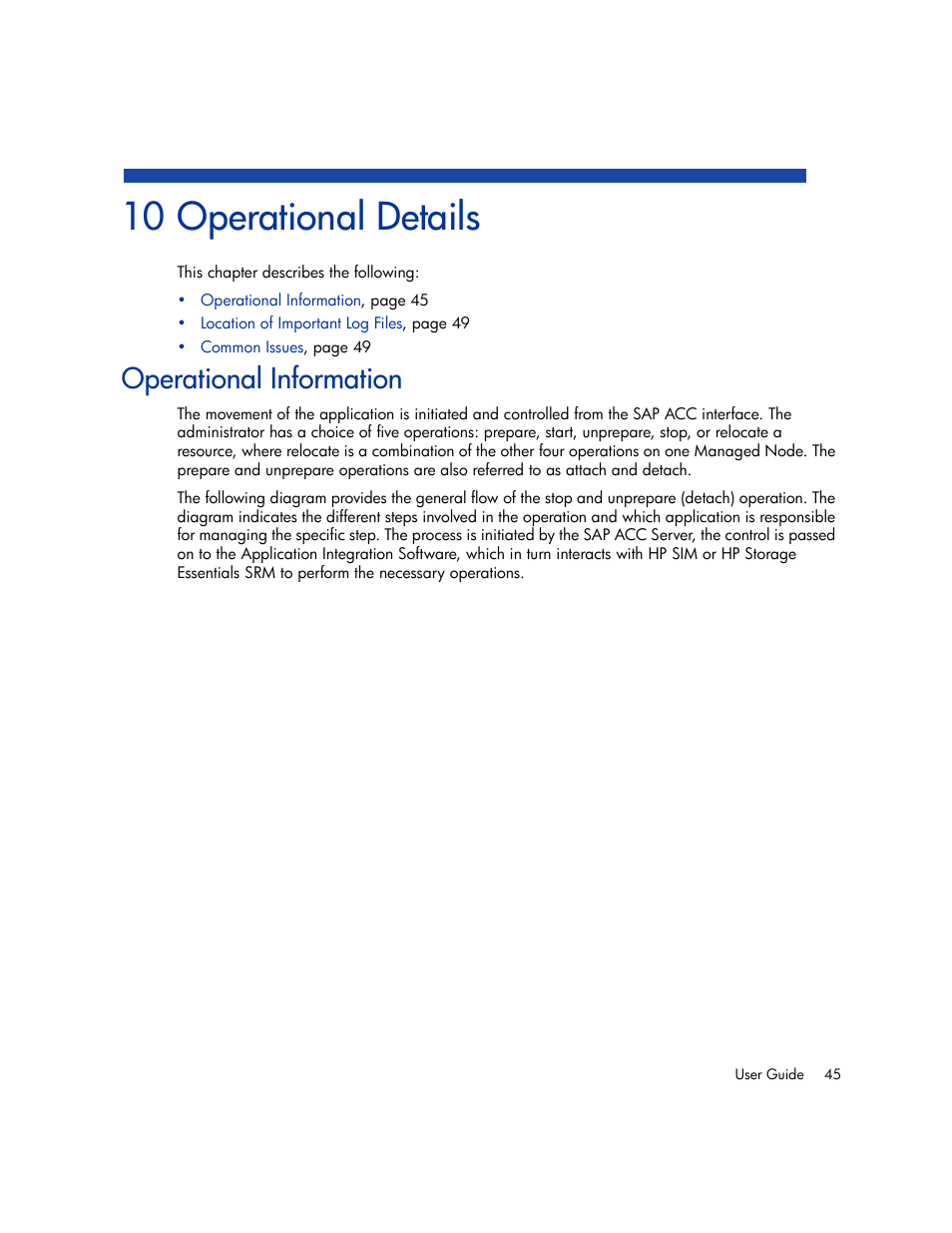 Operational details, Operational information, 10operational details | 10 operational details | HP Storage Essentials Enterprise Edition Software User Manual | Page 57 / 66